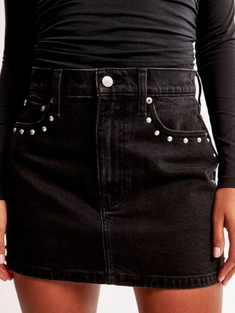 Abercrombie & Fitch Black Studded Denim Mini Skirt
